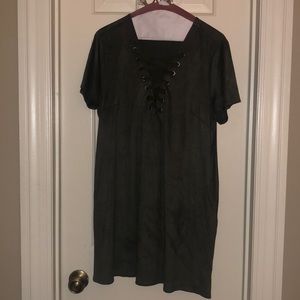 Army green velvet dress